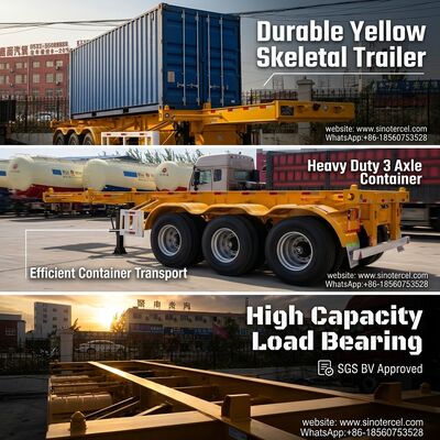 Container de tipo esqueleto Semi-trailer Amarelo Excelente capacidade de carga 3 eixos Container de puxa