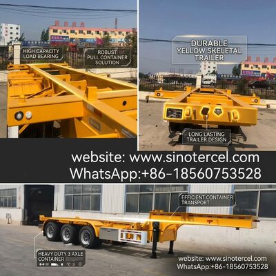 3 eixos Container tipo esqueleto Semi-remolque Amarelo Excelente capacidade de carga