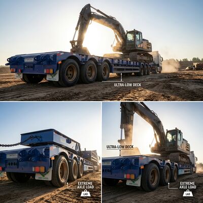 Reboque semi-baixo 60t 3 eixos Reboque de baixo leito Containers de puxa adequados para puxar máquinas de construção e escavadeiras