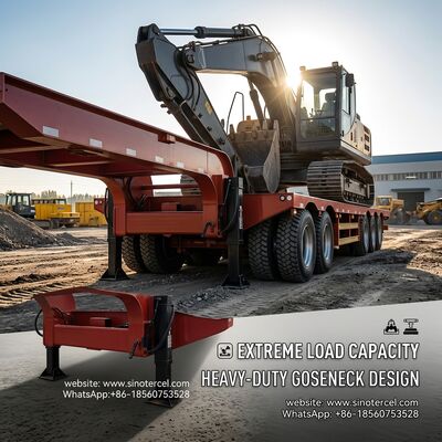 Semi Lowbed Trailer 60t 3 Axle Low Bed Trailer Pull Containers Aplicável em Áreas de Alturas Restritas Direção Suave